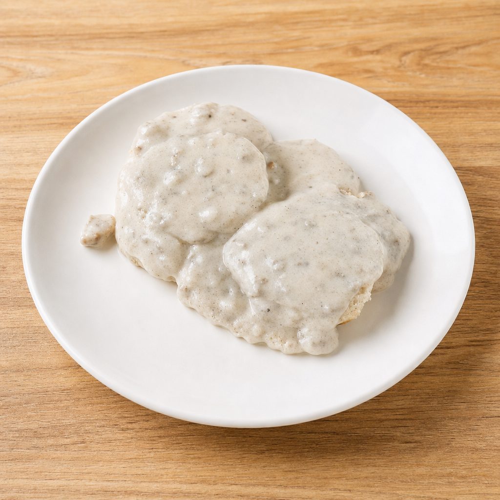 Biscuit and Gravy Half Order Includes 1 Biscuit and Gravy.