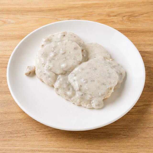 Biscuit and Gravy Half Order Includes 1 Biscuit and Gravy.