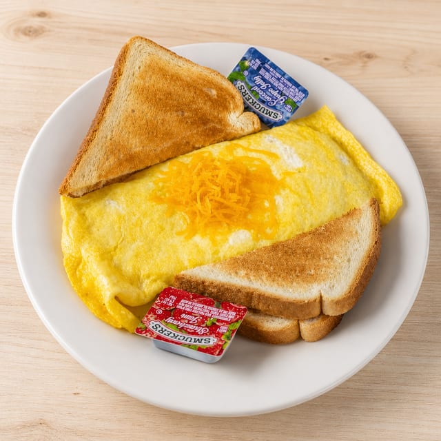 Goetta and Cheese Omelet with Toast.